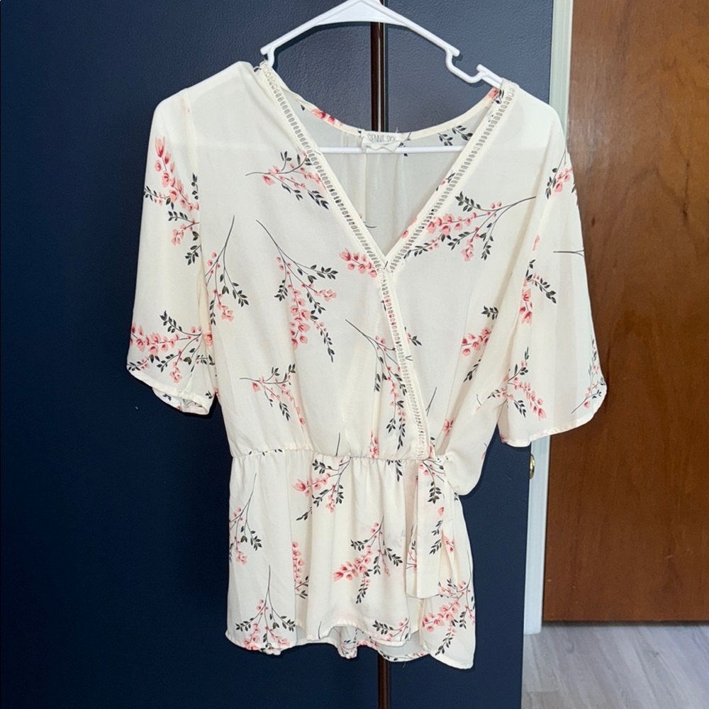 Sienna Sky Cream Wrap Blouse with Relaxed Fit